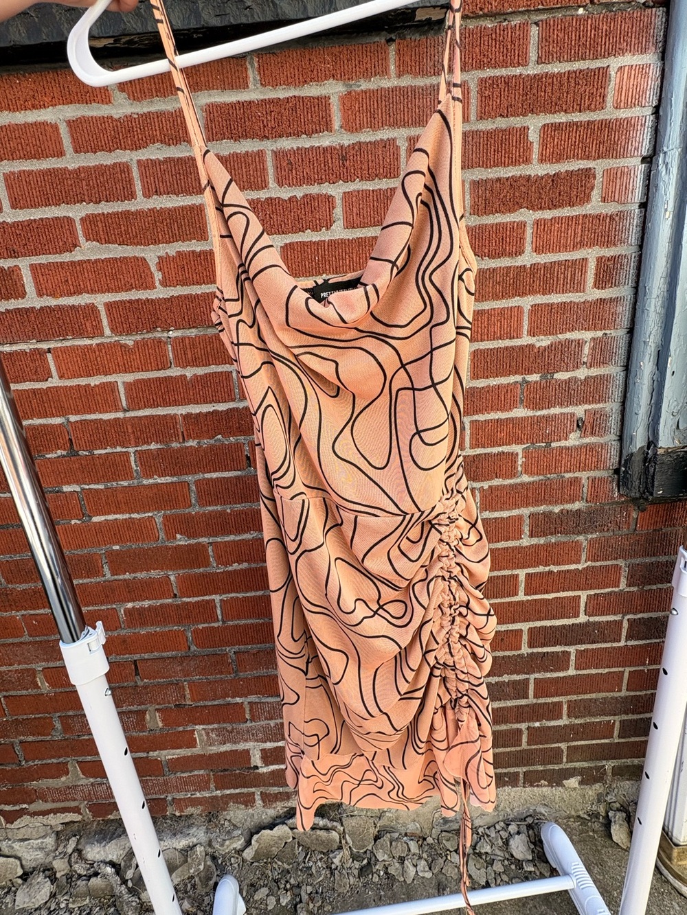 PrettyLittleThing Cowl Midi Dress with Abstract Black Line Print